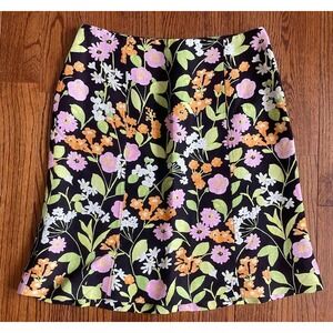 Sigrid Olsen Women 6 Linen Blend Skirt Y2K Floral A-Line Black Bright‎ Spring